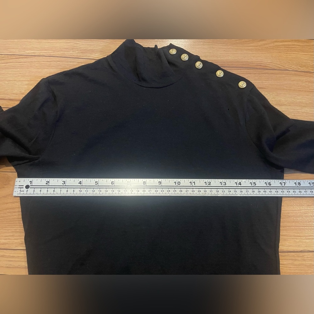 Balmain 100% wool Black Turtleneck with Gold Button Detail size 40 2 small holes - Picture 7 of 10